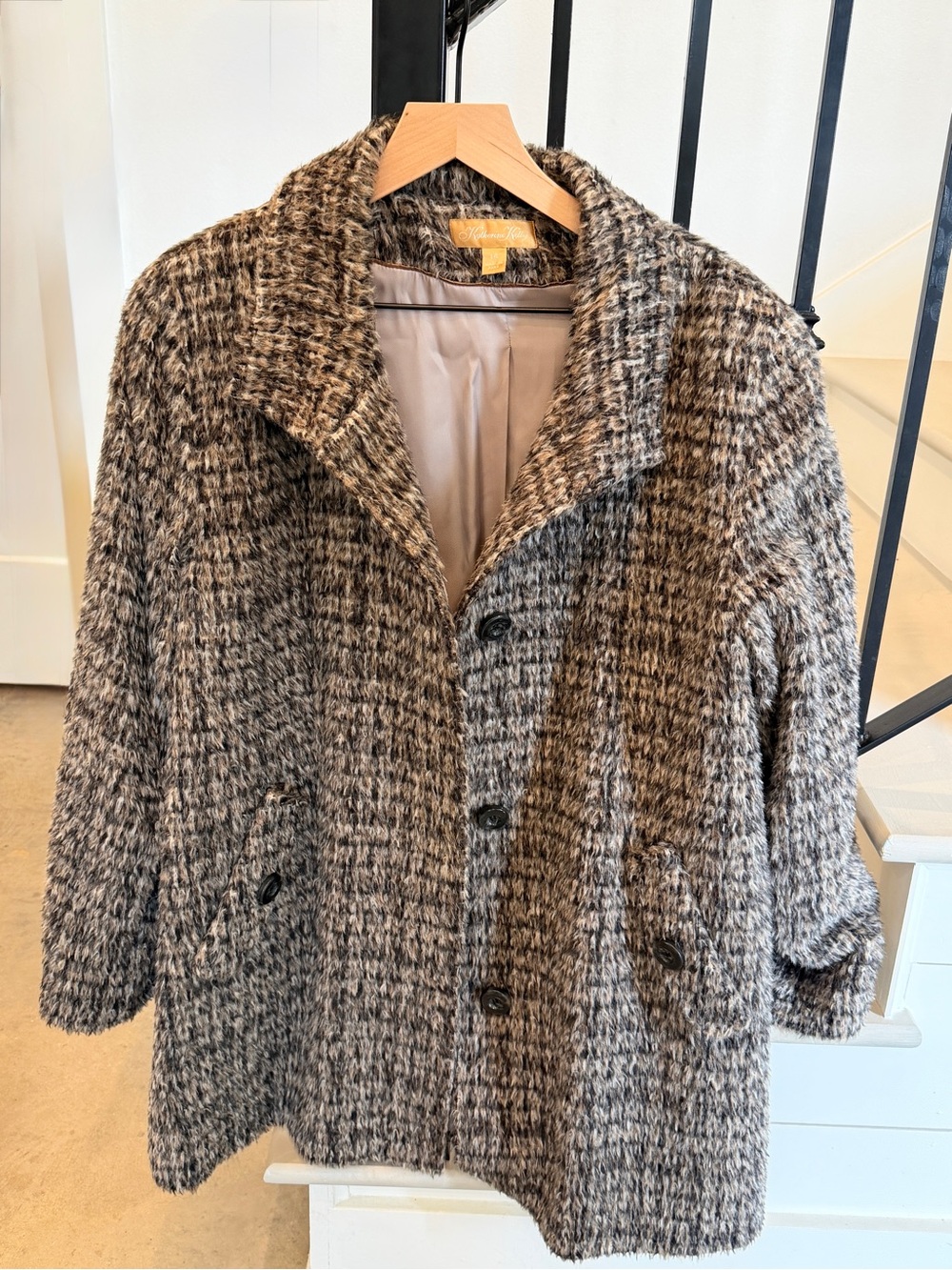 Katherine Kelly Alpaca Wool Coat Women’s 14 Gray Black Made in Peru Vintage